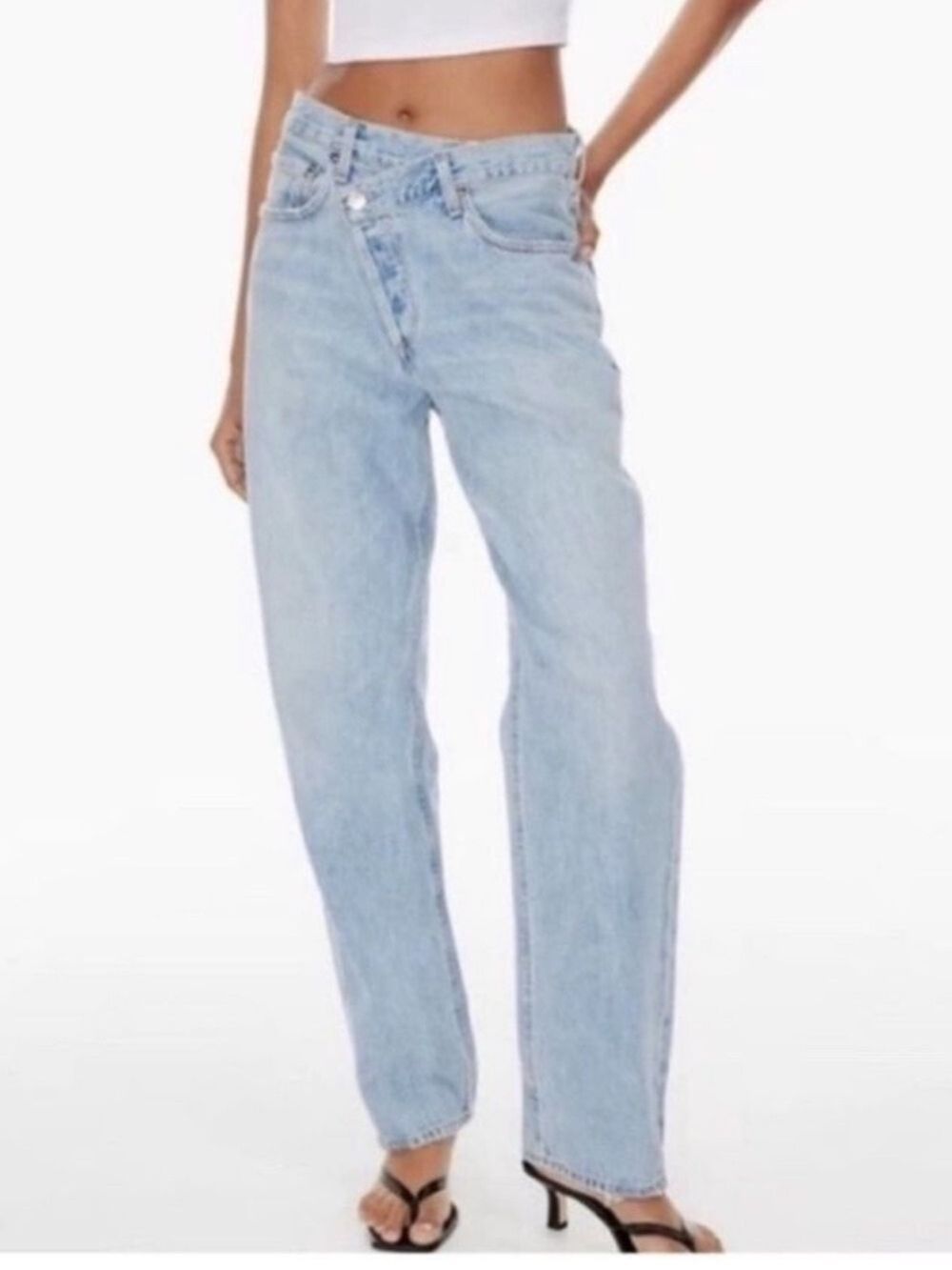 Agolde Criss Cross Straight Leg Jeans in Dimension Blue size 31 raw hem